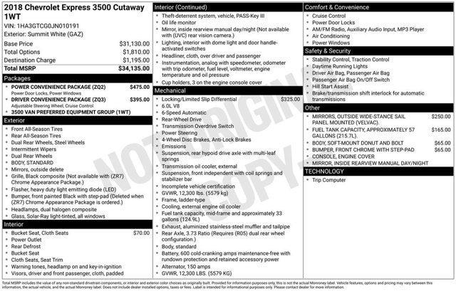 2018 Chevrolet Express Commercial Cutaway Work Van