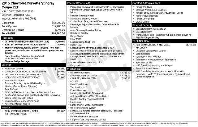 2015 Chevrolet Corvette Stingray 2LT