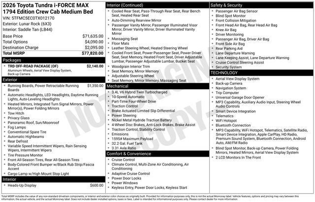2026 Toyota Tundra i-FORCE MAX Tundra 1794 Edition