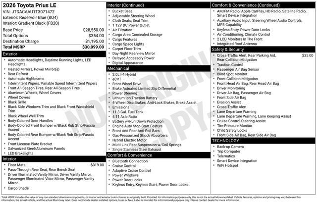 2026 Toyota Prius LE