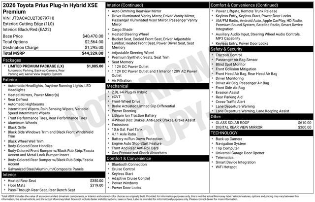 2026 Toyota Prius Plug-in Hybrid XSE Premium