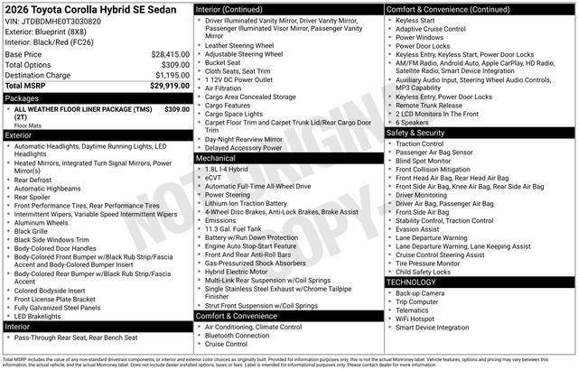 2026 Toyota Corolla Hybrid SE AWD