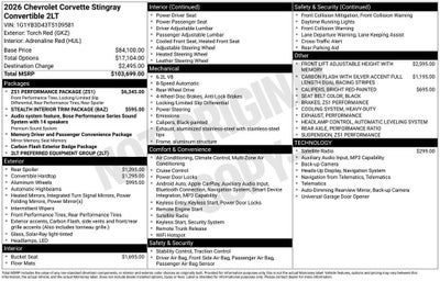 2026 Chevrolet Corvette Stingray 2LT
