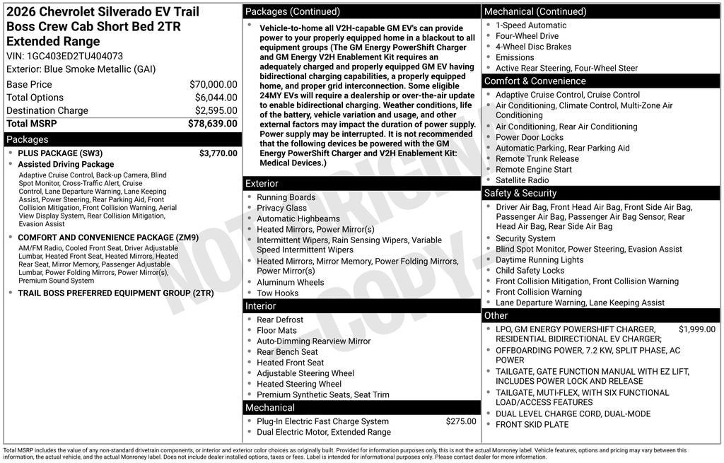 2026 Chevrolet Silverado EV Trail Boss - Extended Range