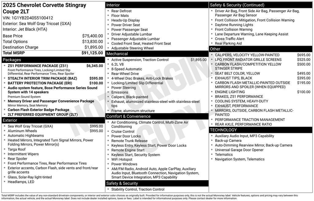 2025 Chevrolet Corvette Stingray 2LT