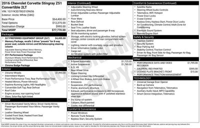 2016 Chevrolet Corvette Stingray Z51 2LT